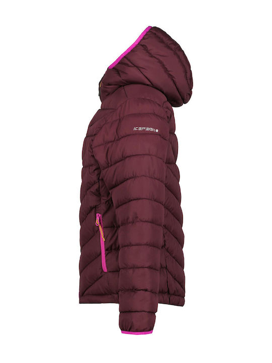 Waterproof Kids' Quilted Jacket Short Windproof with Hood Burgundy