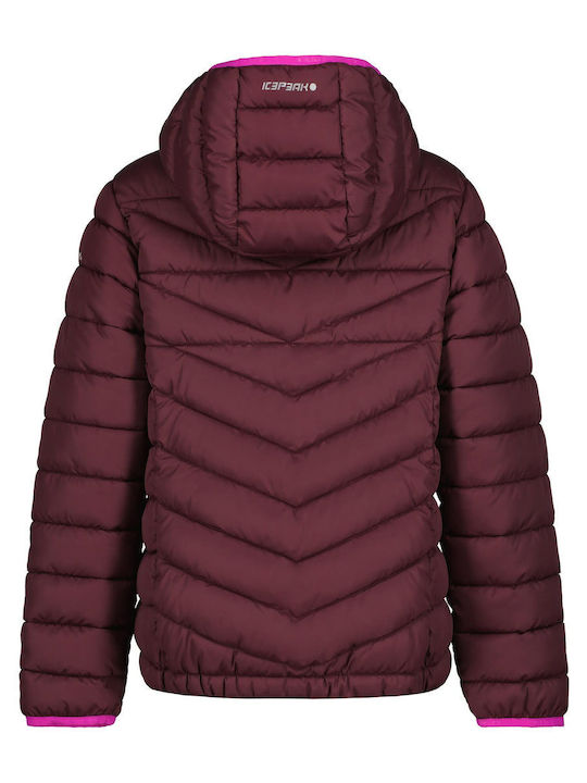 Waterproof Kids' Quilted Jacket Short Windproof with Hood Burgundy