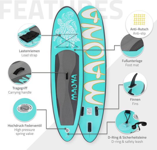 ECD Germany Maona Inflatable SUP Board with Length 3.08m Turquoise