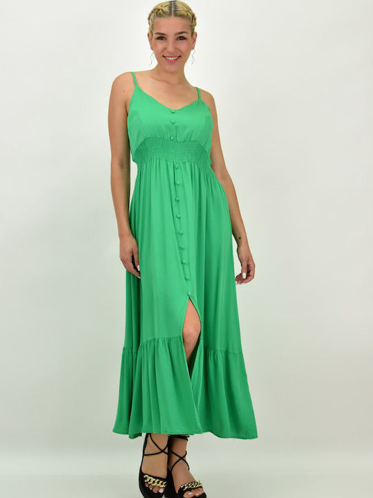 Potre Καλοκαιρινό Midi Σεμιζιέ Φόρεμα με Βολάν Πράσινο