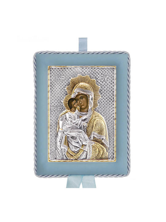 Silver Icon for Newborn Boy Virgin Mary of Akathistos 14,5x11,5cm (with local gold plating)