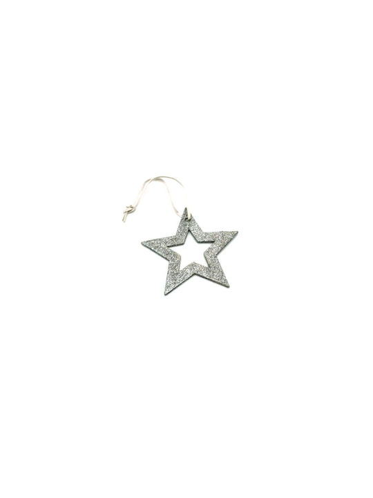 Hanging Ornament Star Felt Silver with Glitter 10x10cm