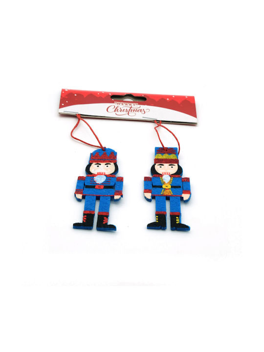 Hanging Nutcracker Ornament Felt Blue 4.5x9.5cm Set 2pcs