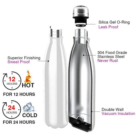 Koupakoupa Recyclable Bottle Thermos Stainless Steel BPA Free 500ml White