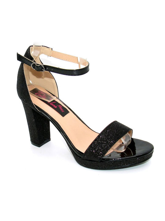 La Bottine Souriante Platform Women's Sandals Black with Chunky High Heel