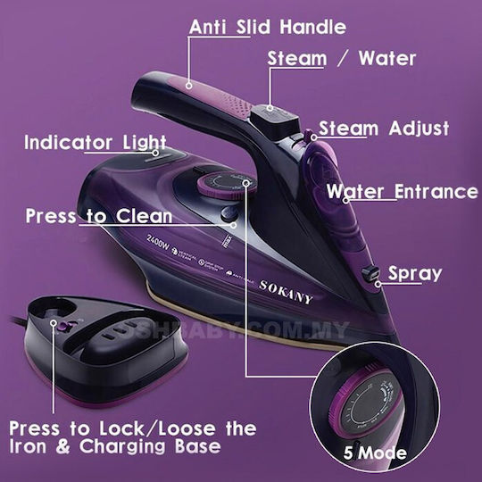 Sokany Steam Iron 2400W with Ceramic Plate and Continuous Steam Supply 35g/min