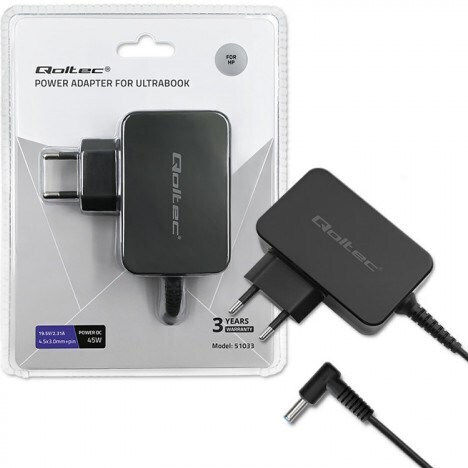 Qoltec Laptop Charger 45W 19.5V 2.31A for HP with Detachable Power Cord