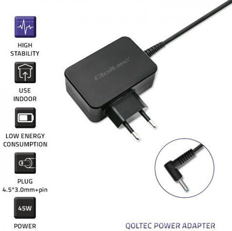 Qoltec Laptop Charger 45W 19.5V 2.31A for HP with Detachable Power Cord