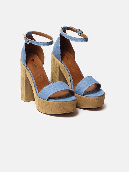 InShoes Platform Leather Women's Sandals with Ankle Strap Blue