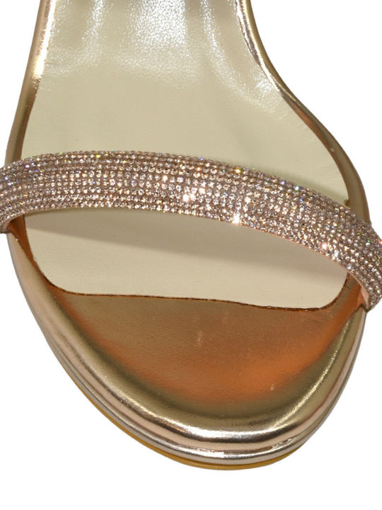 Leder Sandalen mit Strass Gold