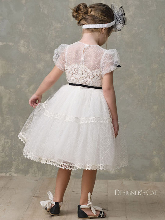 Designer's Cat White Baptism Clothing Set with Hair Accessories & Dress made of Tulle 2pcs