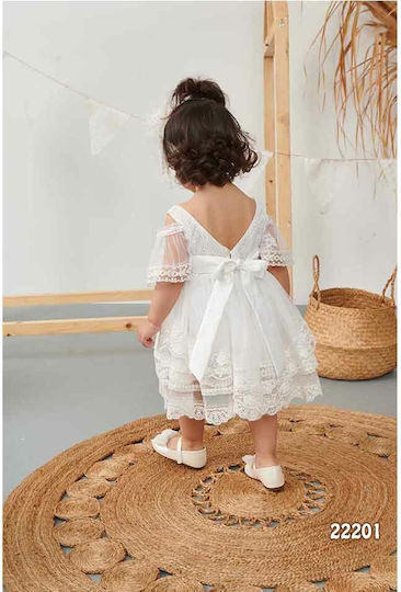 Bonito White Tulle Baptism Outfit with Hair Accessories & Dress 2pcs