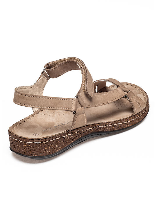 Leather Women's Flat Sandals in Tabac Brown Color