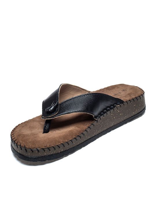 Leather Women's Flat Sandals in Black Color