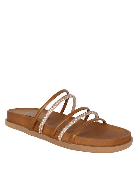 koniaris Women's Flat Sandals in Tabac Brown Color