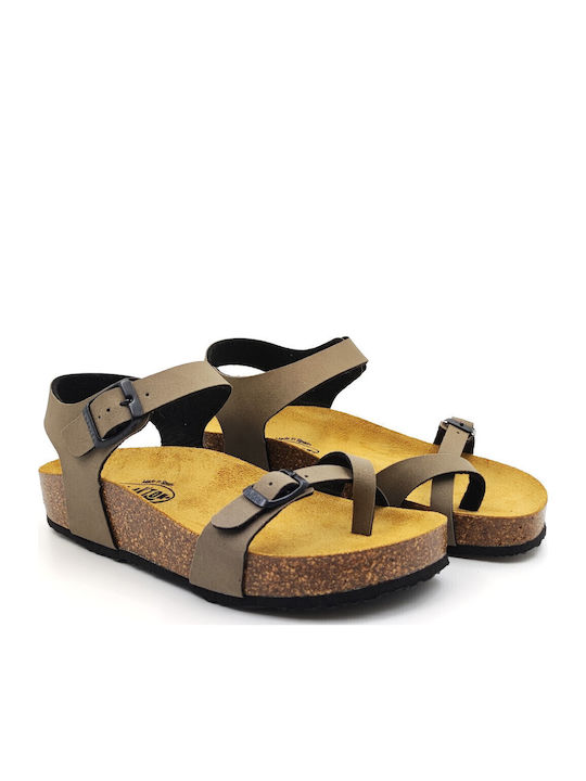 Leather Women's Flat Sandals Anatomic with Strap Chicago Taupe