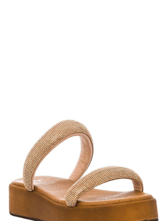 Mariella Fabiani Damen Flache Sandalen Flatforms in Tabac Braun Farbe