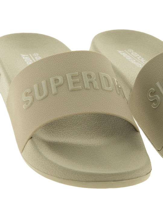 Ovin Code Logo Vegan Pool Slide Frauen Flip Flops in Beige Farbe