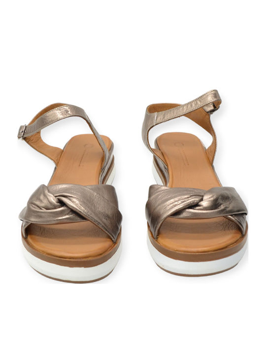 Women's Leather Ankle Strap Platforms Pewter
