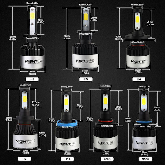 Nighteye Λάμπες Αυτοκινήτου H4 / S2 LED 6500K Ψυχρό Λευκό 24V 72W 2τμχ