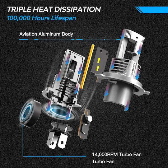 NovSight Lamps Car H4 LED 6500K Cold White 9-32V 100W 2pcs
