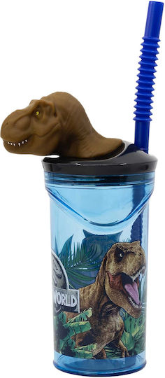 Gim Jurassic World Franchise Wasserbrille Kunststoff Blau mit Strohhalm 360ml