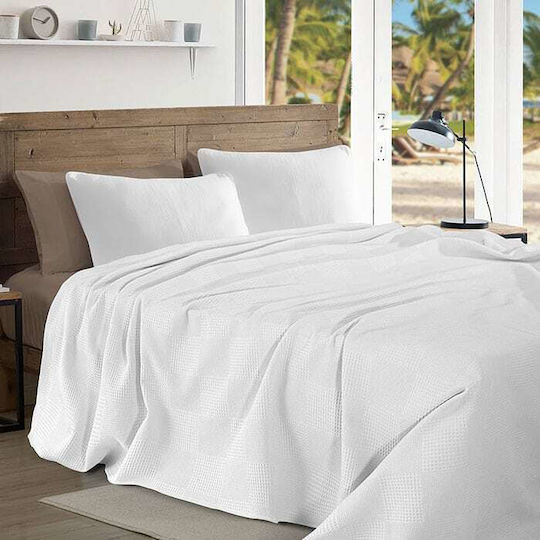 Cotton Linen Κουβέρτα Ξενοδοχείου Υπέρδιπλη Πικέ Λευκή 240x260cm 5τμχ