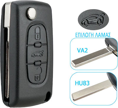 Foldable Car Key Shell with Blade with 3 Buttons for Peugeot