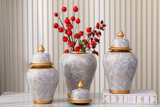 Keskor Ceramic Vase Gray 16xH30cm Keskor Ceramic Vase Gray 16xH30cm