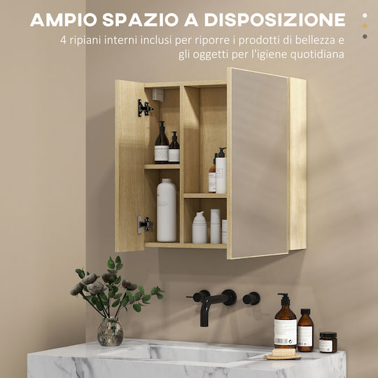 Kleankin Rectangular Bathroom Mirror made of Particle Board with Shelf & Cabinet 60x60cm