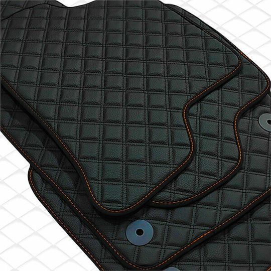 Fiat Strada 2001-2013 Technoleder Cube Schwarz mit Orangener Stickerei Fiat Set aus 2 Teilen