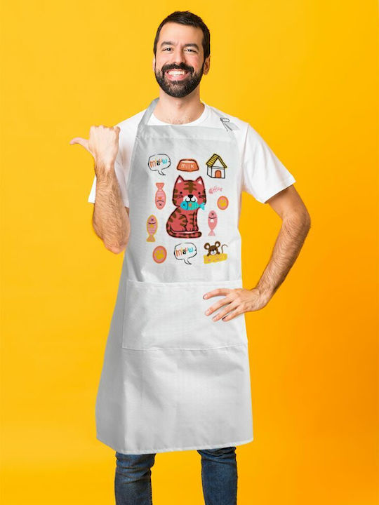 Koupakoupa Cats Fishes Ποδιά Κουζίνας Λευκή KP_2541_APRON-BBQ-ADULT