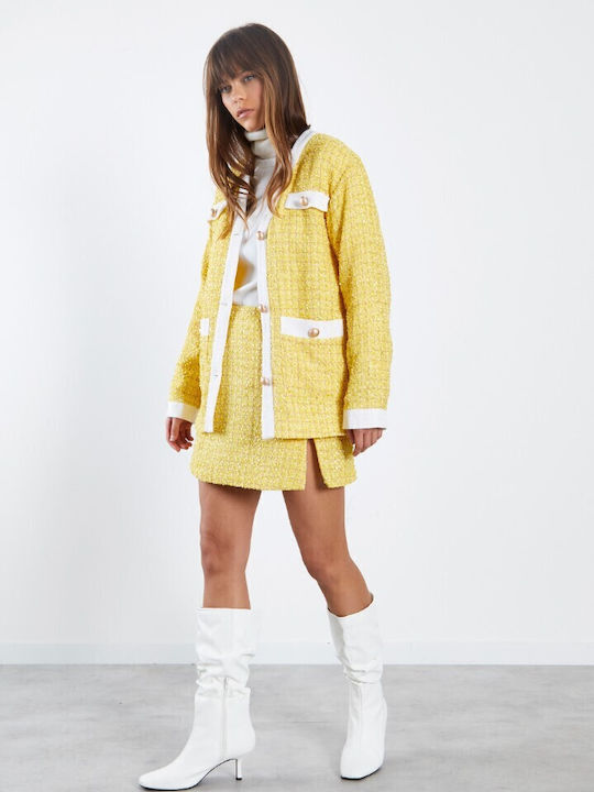 Long Women's Cardigan with Buttons Yellow