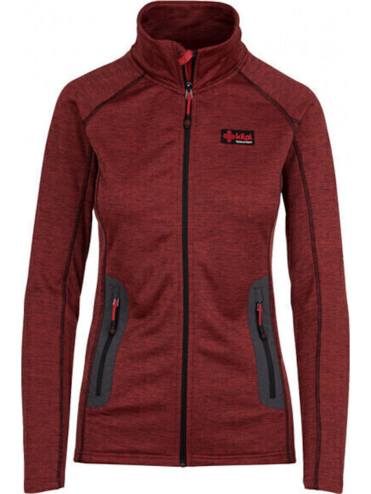 Eris Fleece Women's Cardigan with Zipper in Red Color