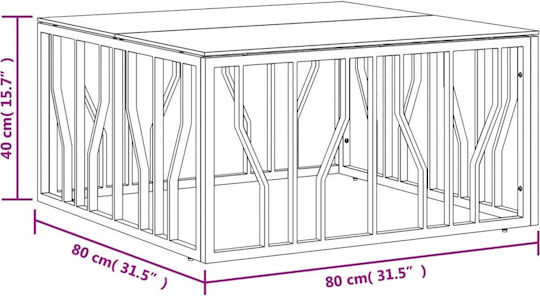 Masa De Cafea Centrală Pătrată Din Sticlă Argintie L80xÎ80xH40cm