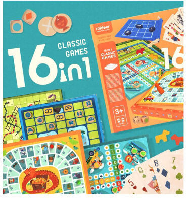 Board Game 16 In 1 Classic Games for 2-4 Players 3+ Years Old MD2038 (EN) MiDeer