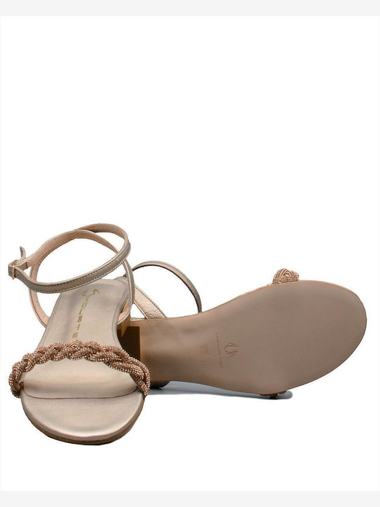 Leather Women's Flat Sandals with Strap Satur Bronze