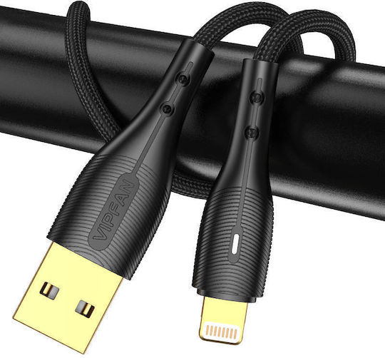 Vipfan X07 Împletit USB-A la Cablu Lightning Negru 1.2m