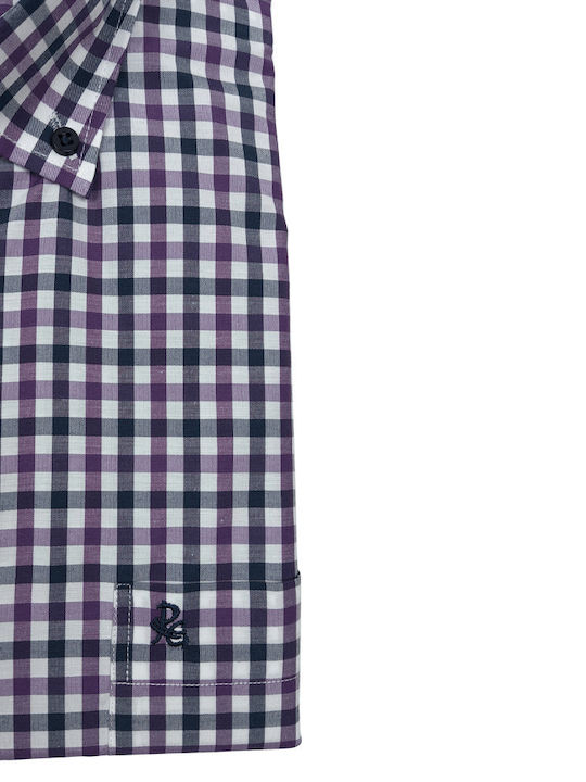 Poli Gianni Men's Shirt Short Sleeve Checked Purple