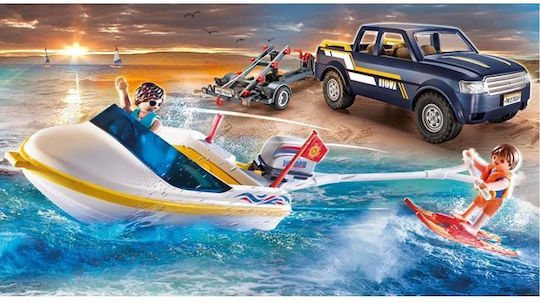 Playmobil Family Fun Pick-Up with Speedboat for 4-10 years old