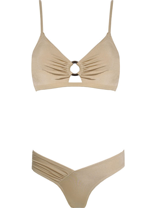 Apple Boxer Bikini Set Bra & Brazil Bottom Gold