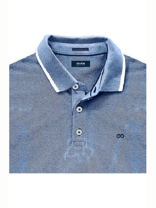 Double Men's Short Sleeve Blouse Polo Blue