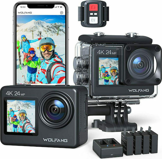 Wolfang GA200 Action Camera 4K Ultra HD Υποβρύχια με Οθόνη Αφής 2" και Wi-Fi Μαύρη
