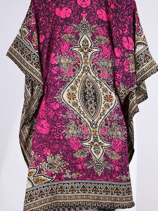 Boho Kurzer Fuchsia Strand Kaftan