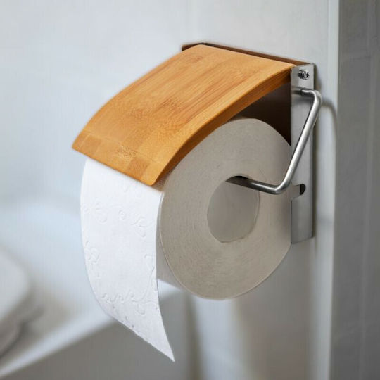 Relaxdays Bamboo Paper Holder Wall Mounted Brown
