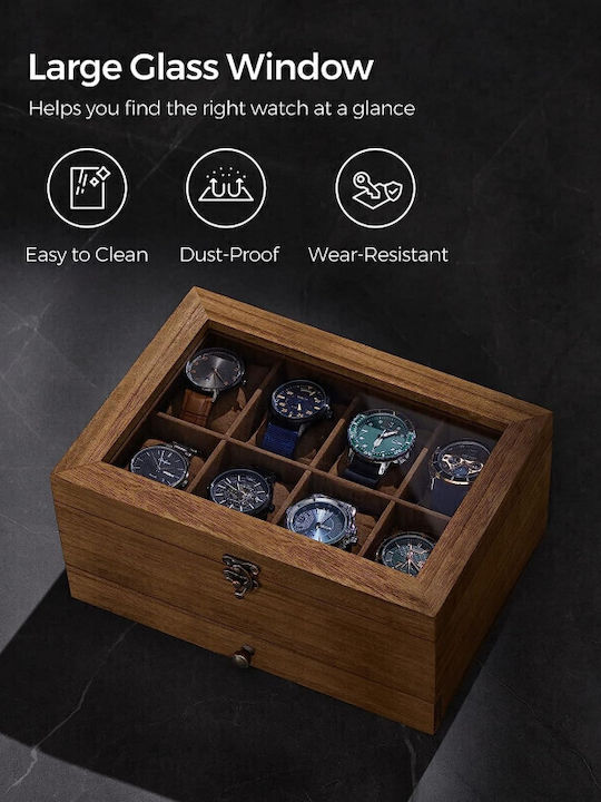 Songmics Wooden Jewellery Box with Drawer & Mirror Brown 27x12.5x12.5cm