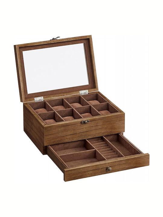 Songmics Wooden Jewellery Box with Drawer & Mirror Brown 27x12.5x12.5cm