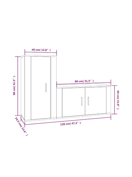 Living Room TV Unit White L80xW34.5xH40cm