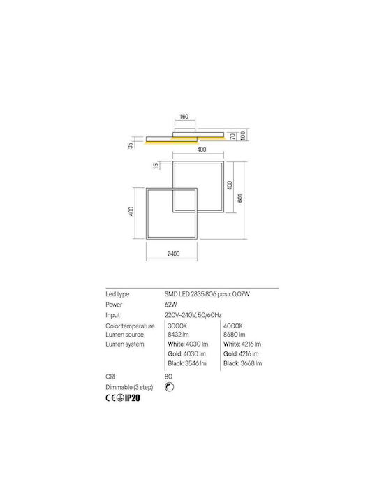 Redo Group Febe Modern Metal Ceiling Light with Integrated LED 40pcs White