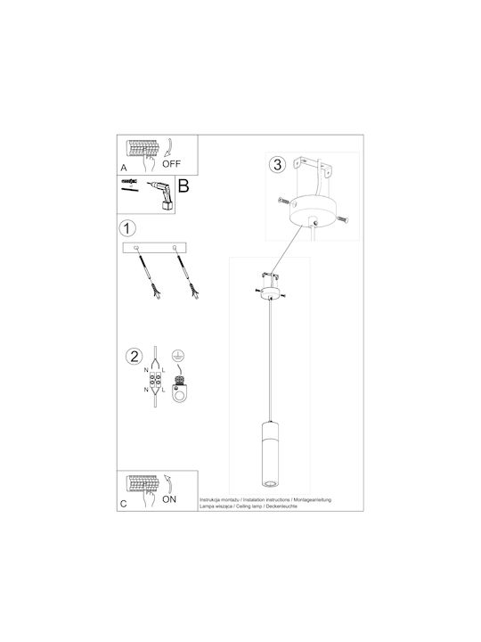 Sollux Zane 1 Pendant Light Gray with Socket GU10 31.5x15cm